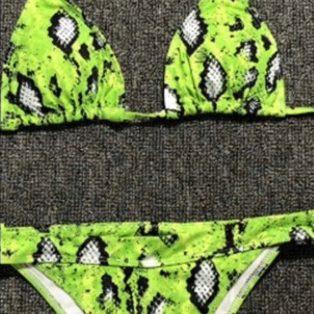 Neon green snakeskin print bikini